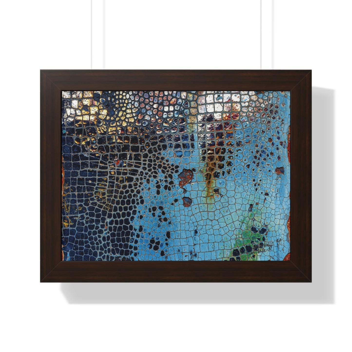 Cracking Mosaic Framed Poster, Unique Blue Wall Art Print By QueenNoble