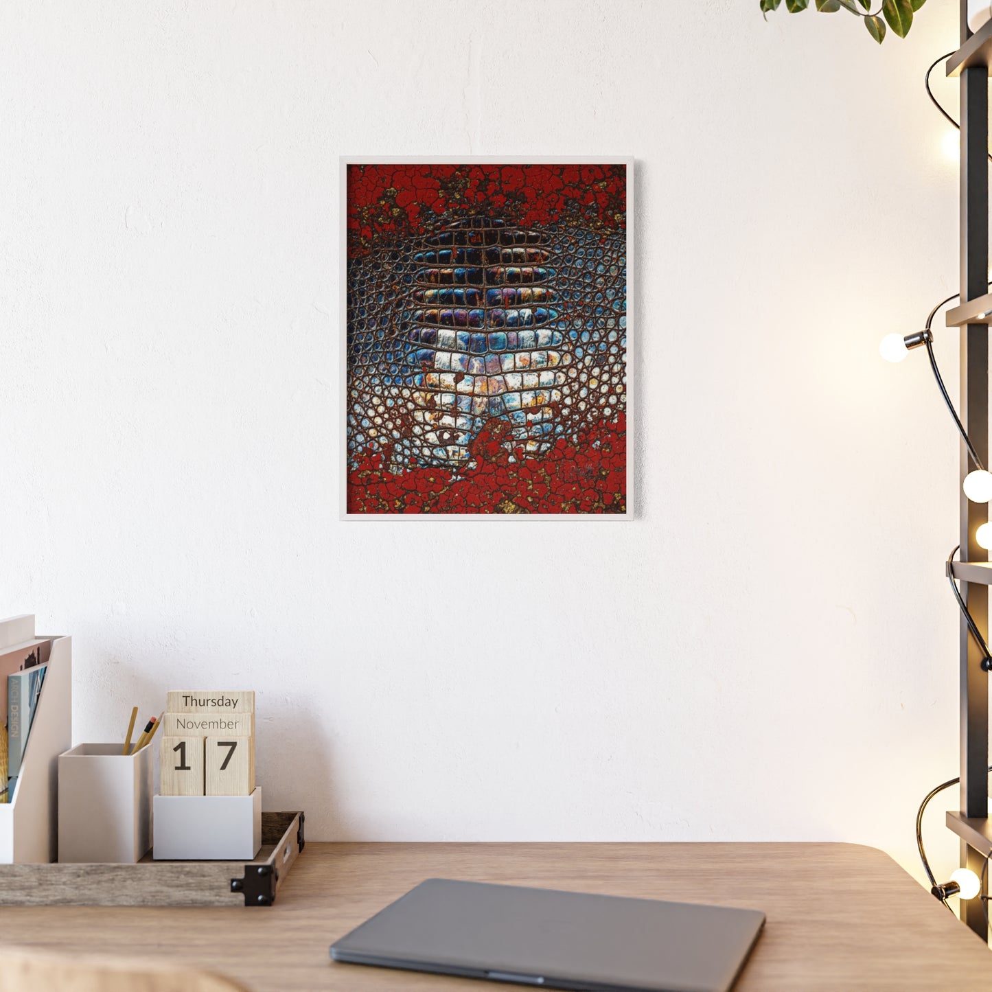 Red Crocodile Style Wall Art Stylish Wooden Frame Poster By QueenNoble
