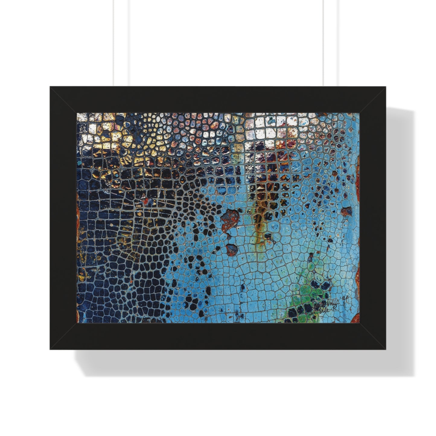Cracking Mosaic Framed Poster, Unique Blue Wall Art Print By QueenNoble