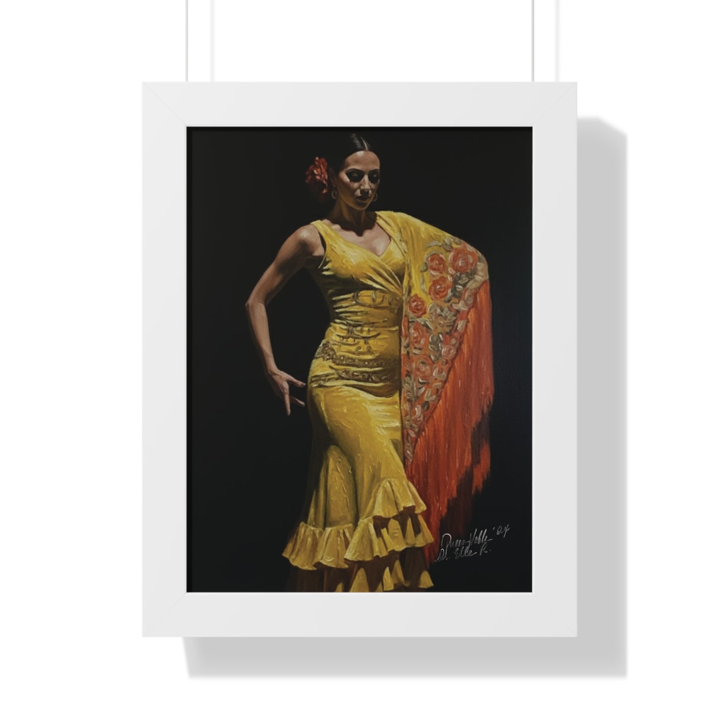 Elegant Flamenco Dancer Framed Vertical Poster, Wall Art By QueenNoble