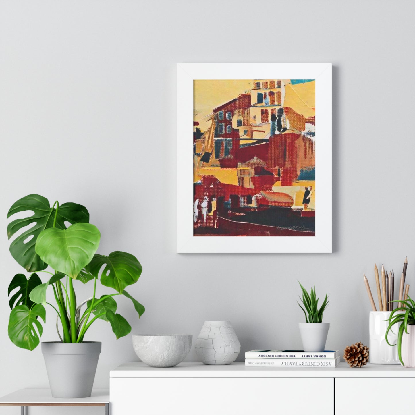 Geometric Framed Vertical Poster, Colorful Buildings Wall Art By Vercmagnus