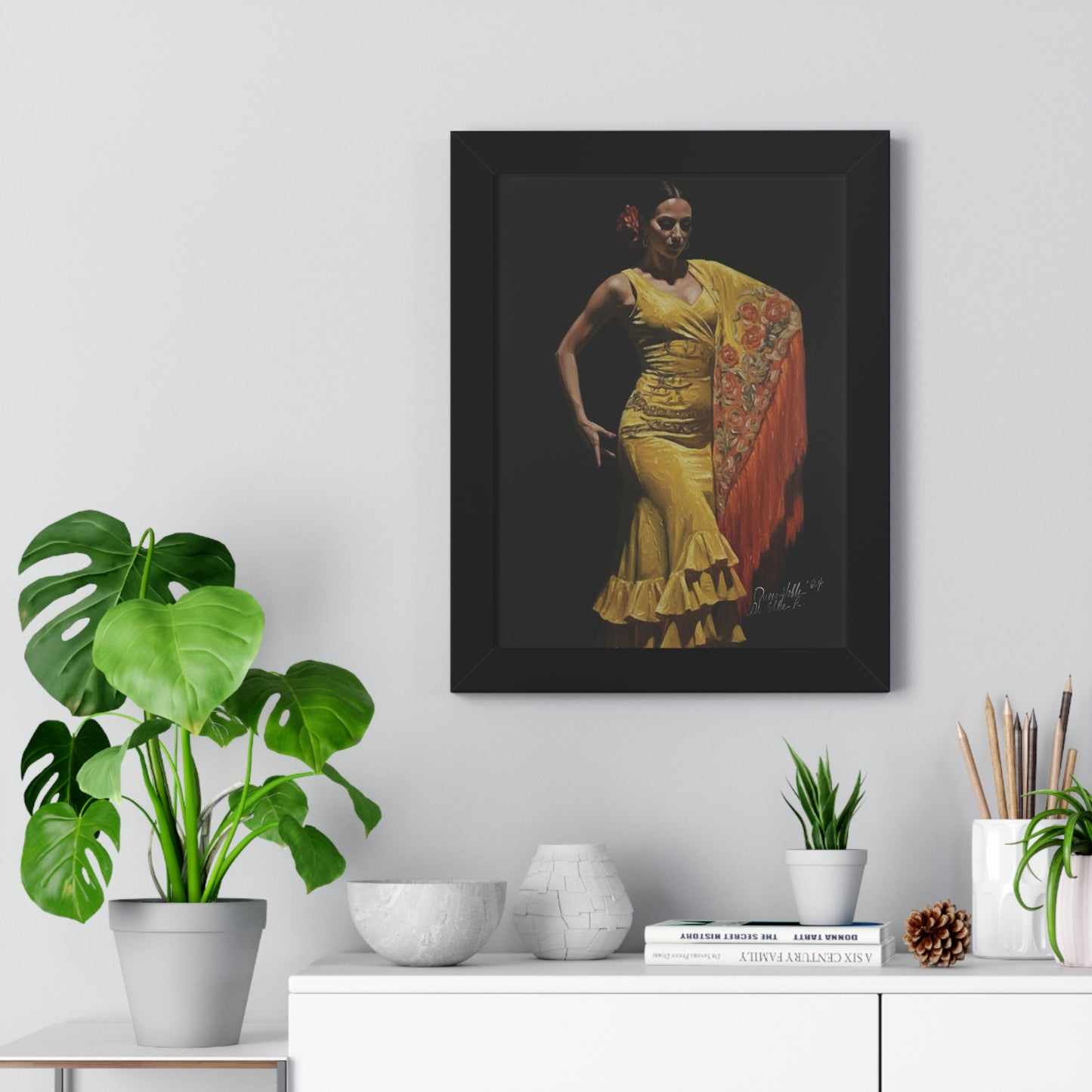 Elegant Flamenco Dancer Framed Vertical Poster, Wall Art By QueenNoble