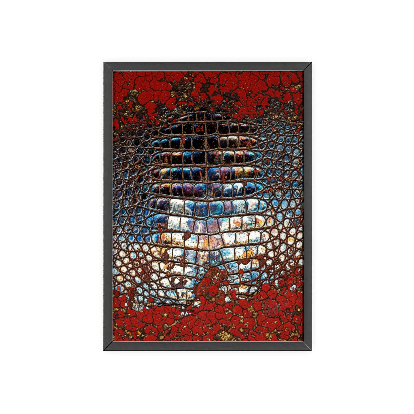 Red Crocodile Style Wall Art Stylish Wooden Frame Poster By QueenNoble
