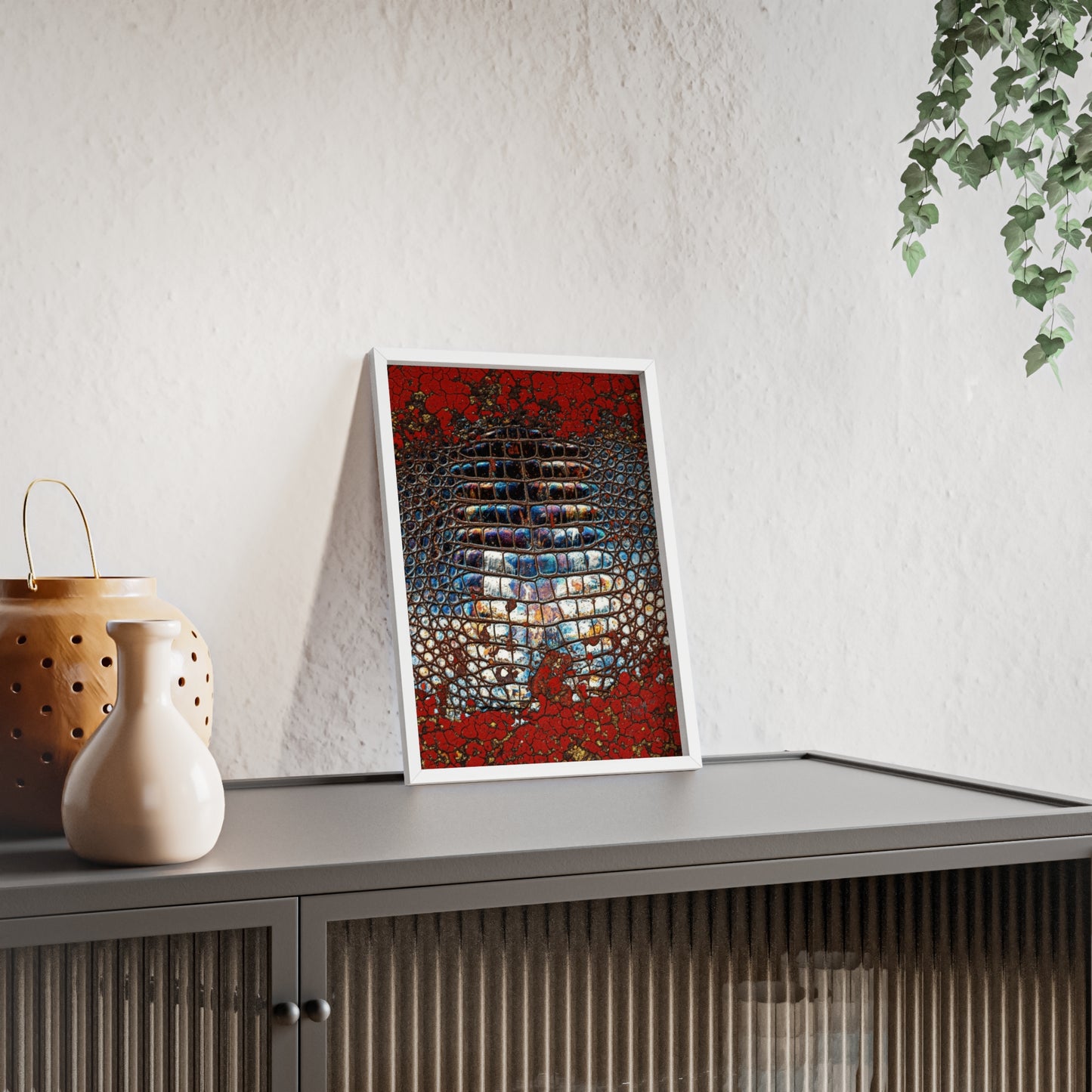 Red Crocodile Style Wall Art Stylish Wooden Frame Poster By QueenNoble