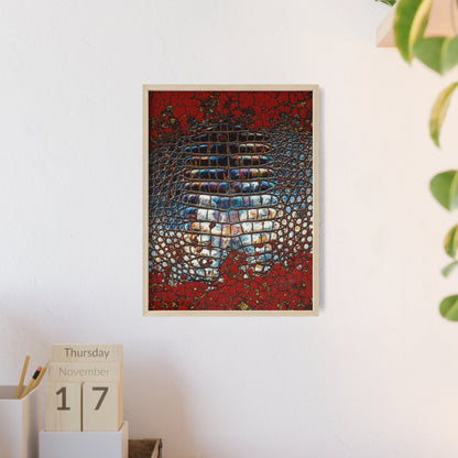 Red Crocodile Style Wall Art Stylish Wooden Frame Poster By QueenNoble
