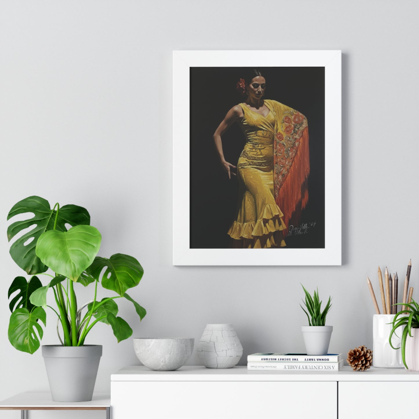 Elegant Flamenco Dancer Framed Vertical Poster, Wall Art By QueenNoble