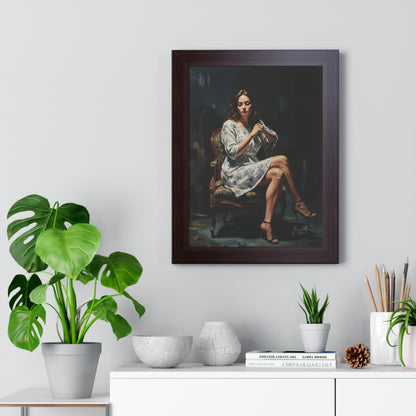 Lady On Chair Framed Vertical Poster for Home Decor, Wall Art Print