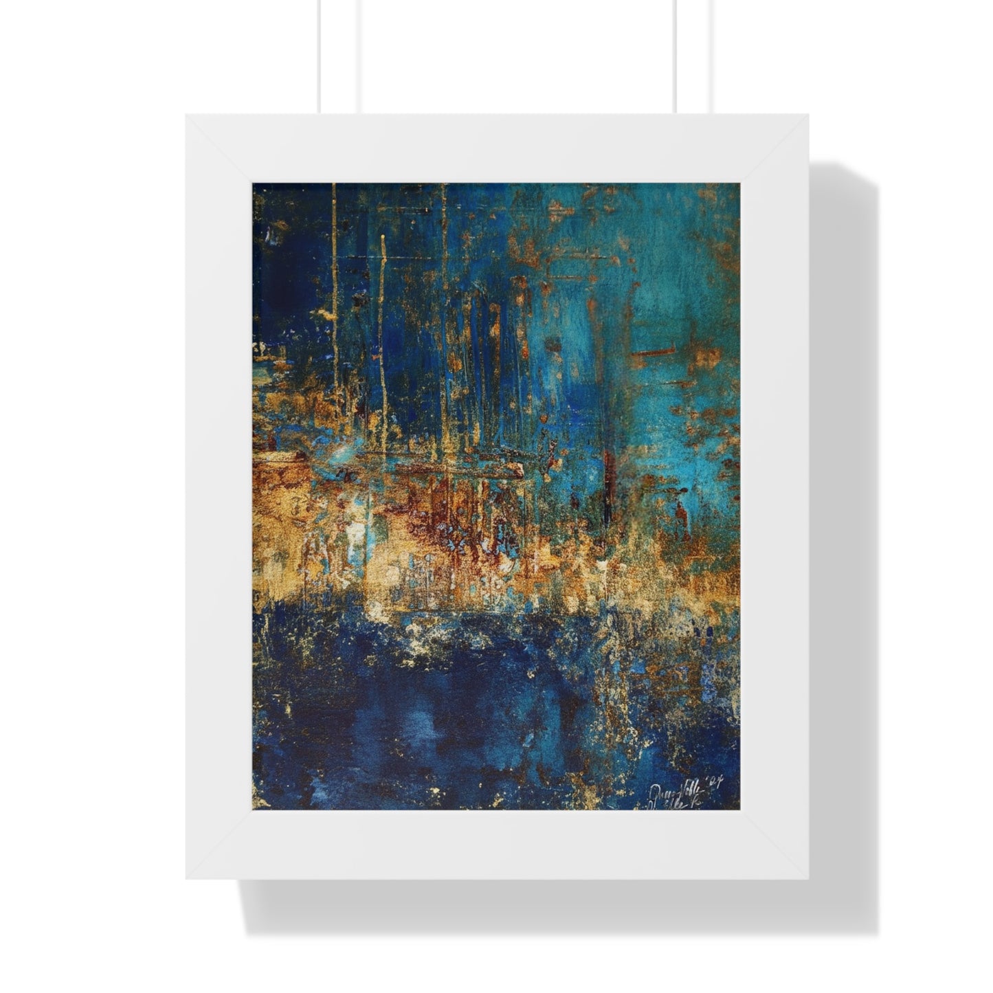 Abstract Blue Framed Vertical Poster, Modern Wall Art By QueenNoble
