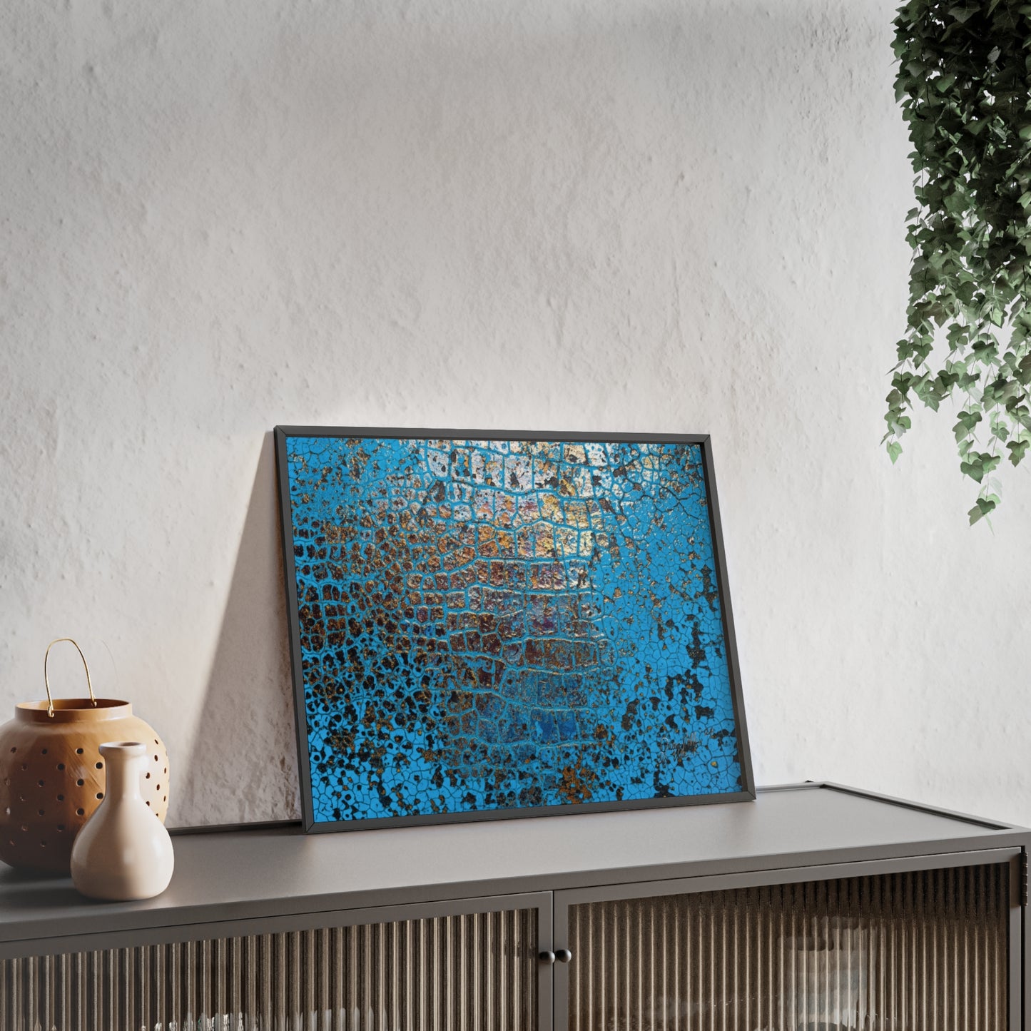 Gallery-Ready Blue Croco Abstract Framed Poster – Modern Wall Art for Home & Office