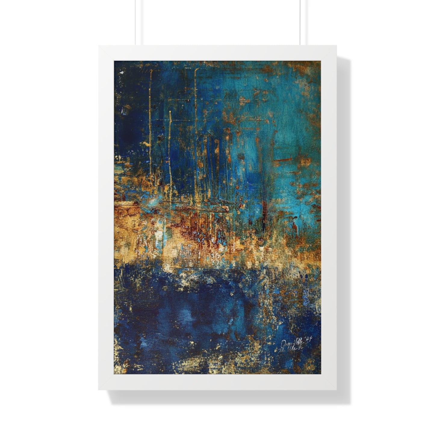 Abstract Blue Framed Vertical Poster, Modern Wall Art By QueenNoble