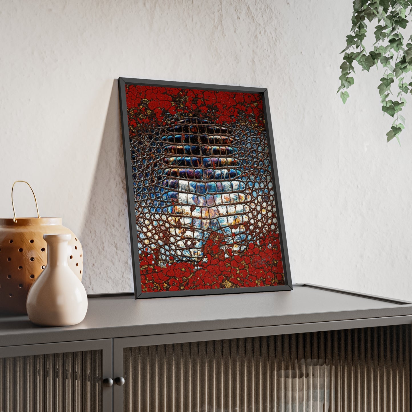 Red Crocodile Style Wall Art Stylish Wooden Frame Poster By QueenNoble