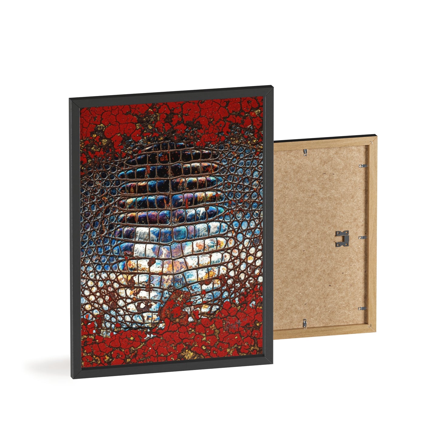 Red Crocodile Style Wall Art Stylish Wooden Frame Poster By QueenNoble