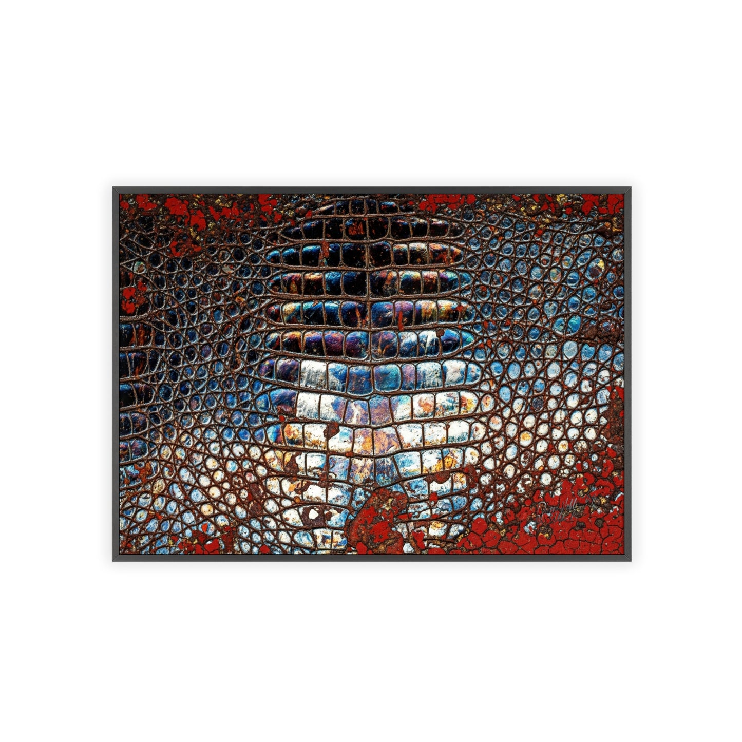 Red Crocodile Style Wall Art Stylish Wooden Frame Poster By QueenNoble
