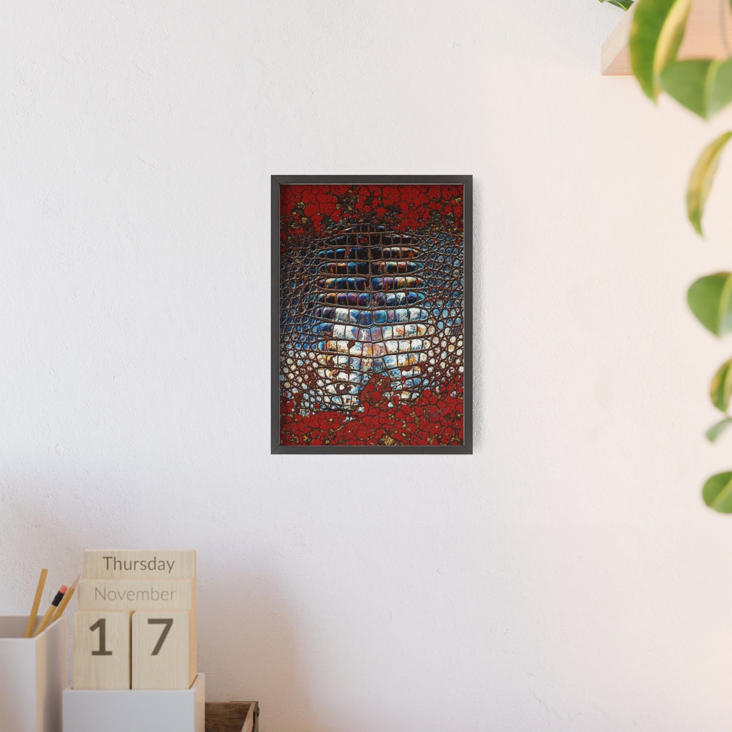 Red Crocodile Style Wall Art Stylish Wooden Frame Poster By QueenNoble