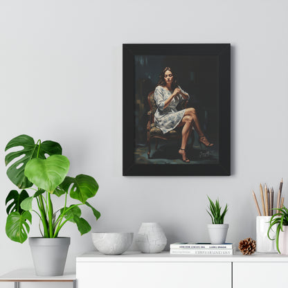 Lady On Chair Framed Vertical Poster for Home Decor, Wall Art Print