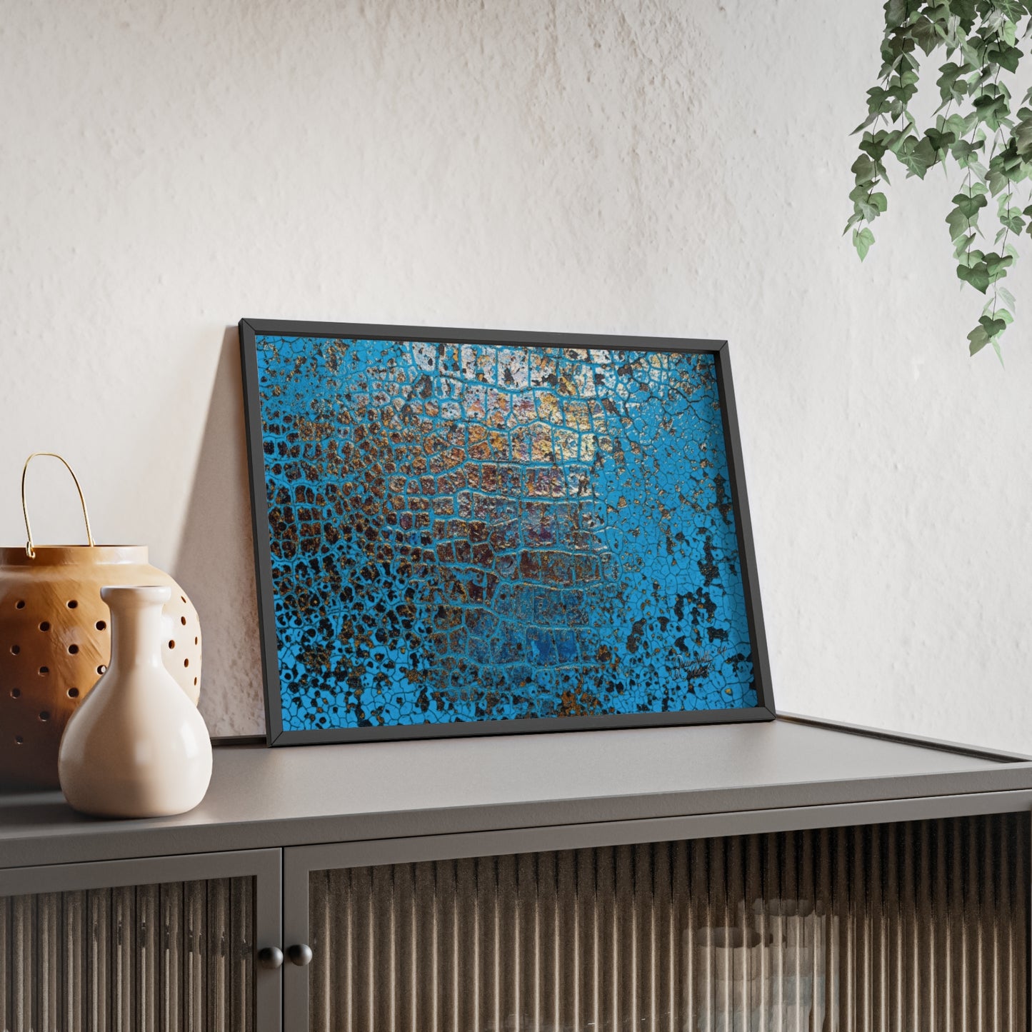 Gallery-Ready Blue Croco Abstract Framed Poster – Modern Wall Art for Home & Office