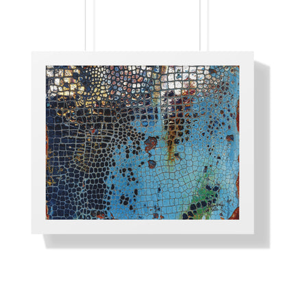 Cracking Mosaic Framed Poster, Unique Blue Wall Art Print By QueenNoble