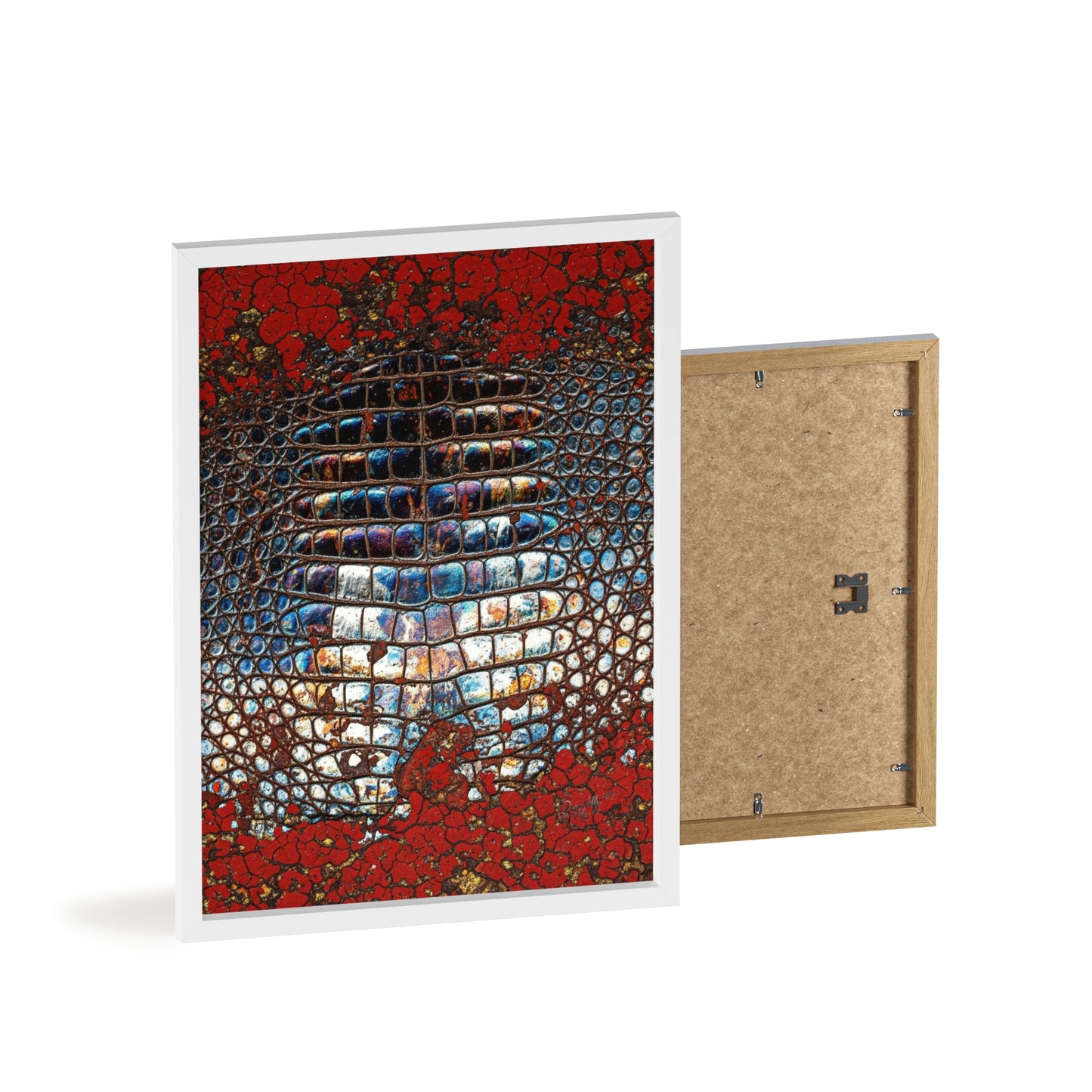 Red Crocodile Style Wall Art Stylish Wooden Frame Poster By QueenNoble