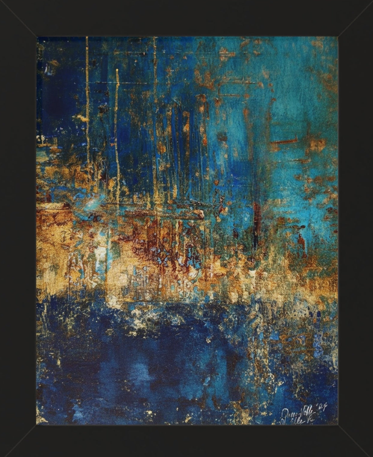 Abstract Blue Framed Vertical Poster, Modern Wall Art By QueenNoble