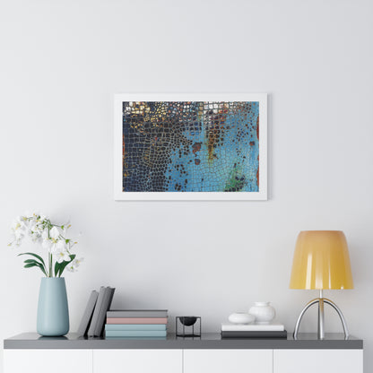 Cracking Mosaic Framed Poster, Unique Blue Wall Art Print By QueenNoble