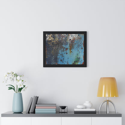 Cracking Mosaic Framed Poster, Unique Blue Wall Art Print By QueenNoble