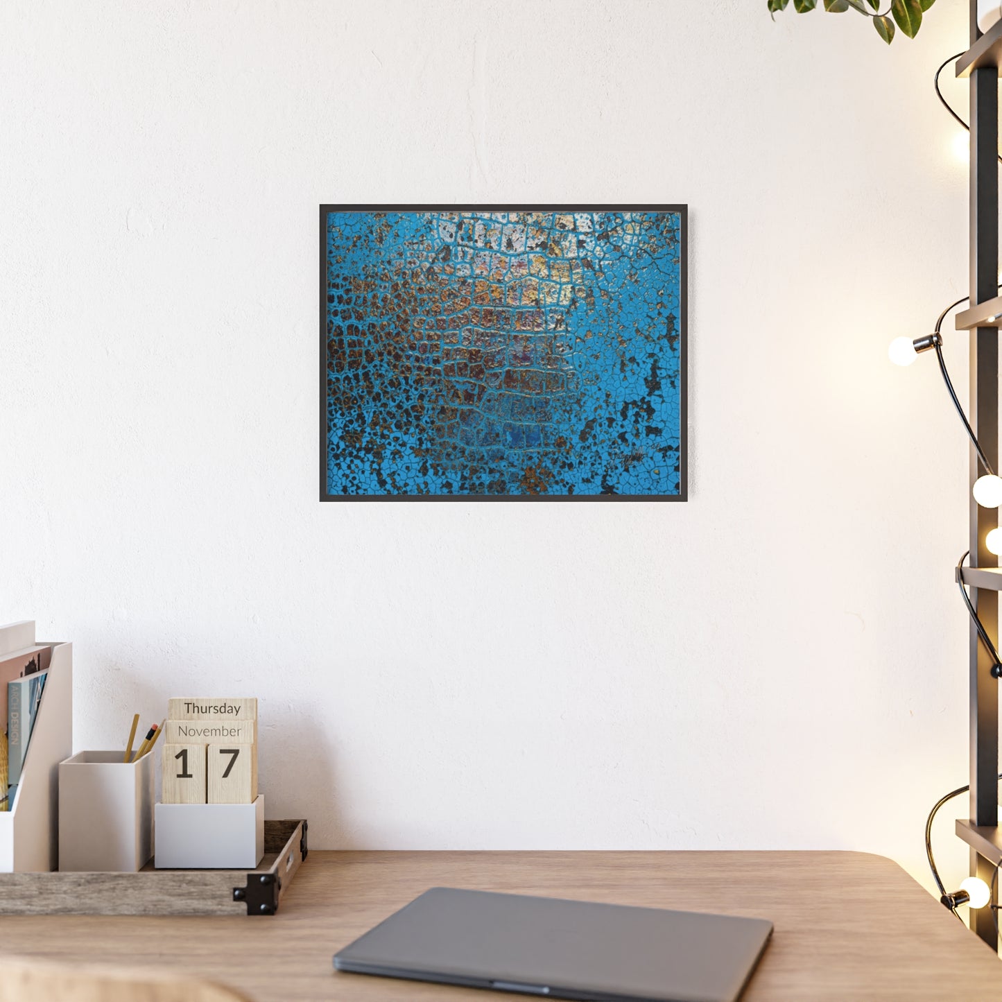 Gallery-Ready Blue Croco Abstract Framed Poster – Modern Wall Art for Home & Office