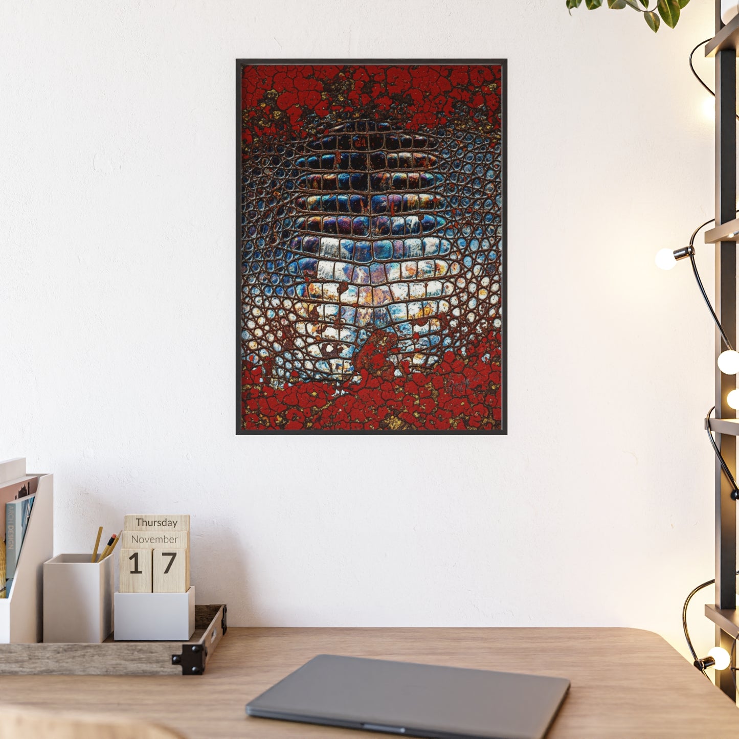 Red Crocodile Style Wall Art Stylish Wooden Frame Poster By QueenNoble
