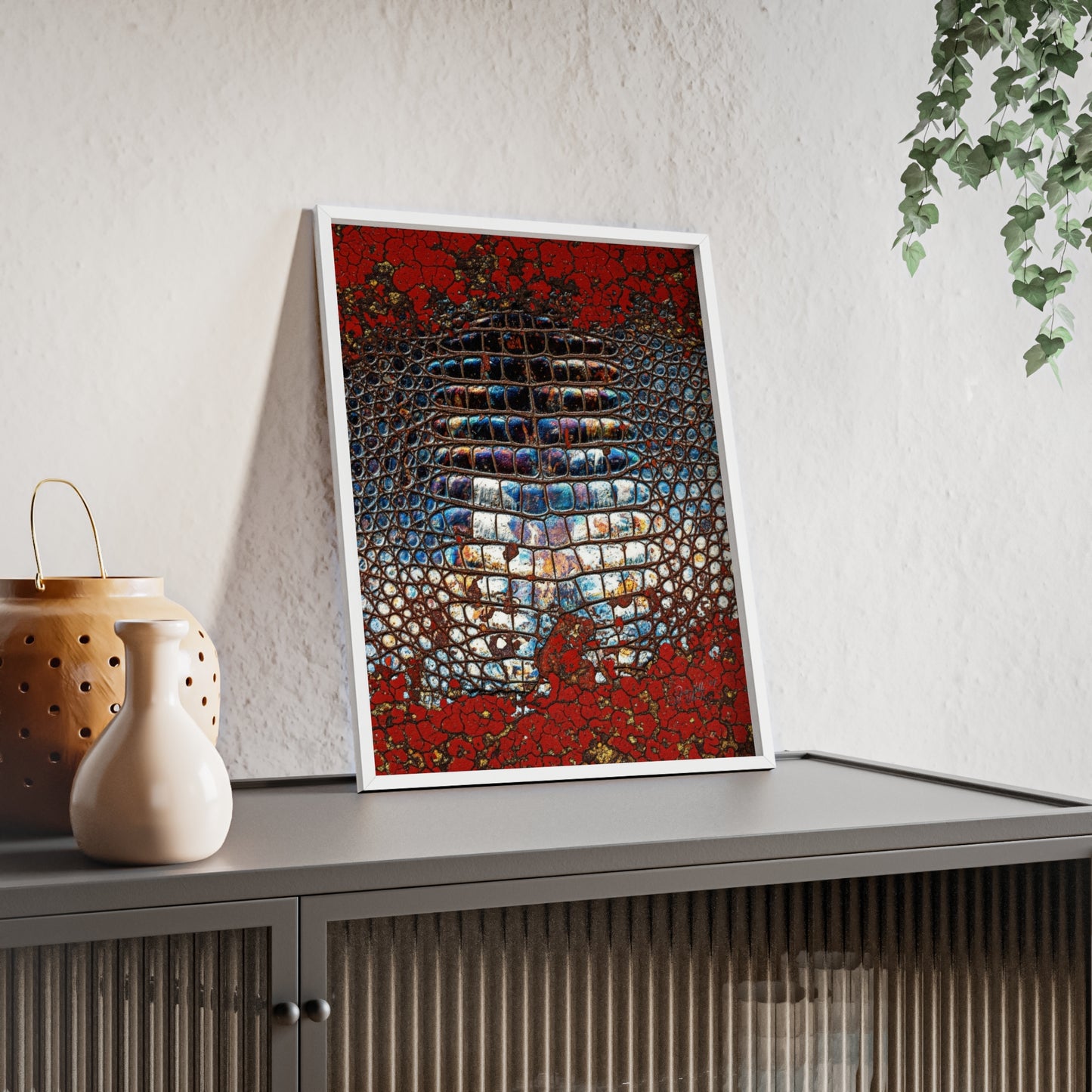 Red Crocodile Style Wall Art Stylish Wooden Frame Poster By QueenNoble