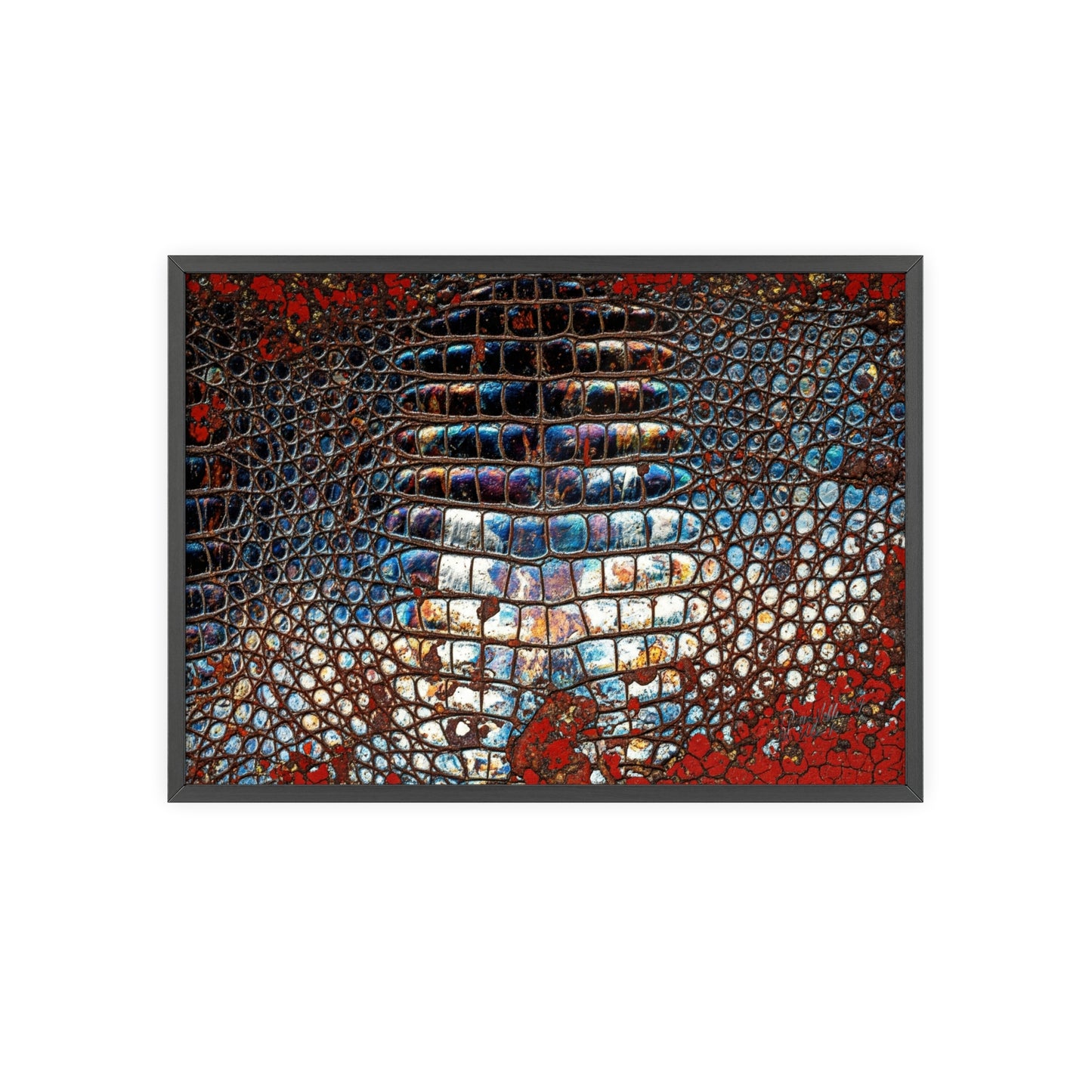 Red Crocodile Style Wall Art Stylish Wooden Frame Poster By QueenNoble