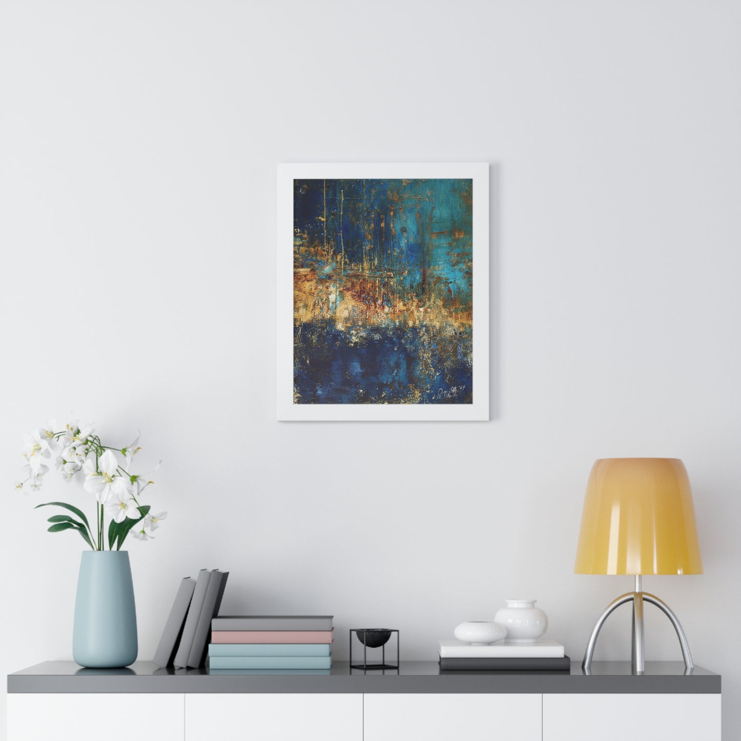 Abstract Blue Framed Vertical Poster, Modern Wall Art By QueenNoble