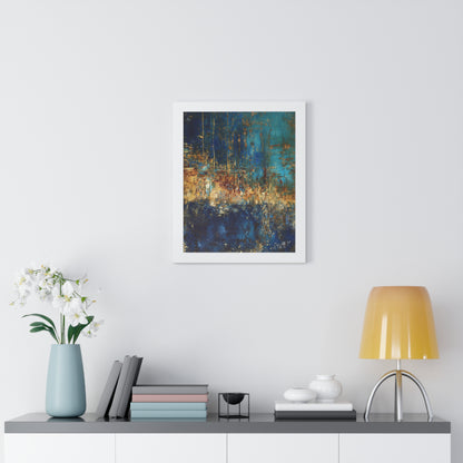 Abstract Blue Framed Vertical Poster, Modern Wall Art By QueenNoble