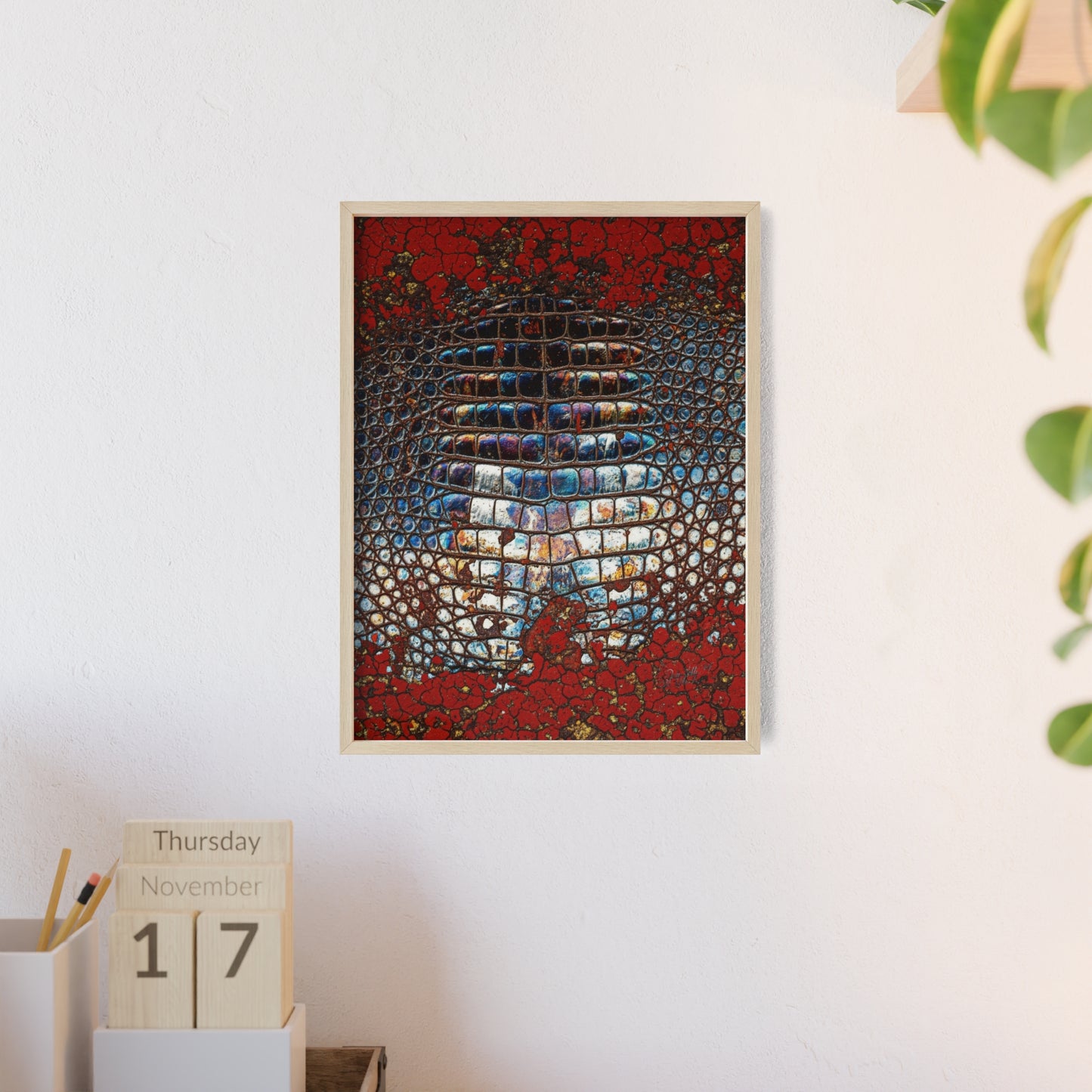 Red Crocodile Style Wall Art Stylish Wooden Frame Poster By QueenNoble