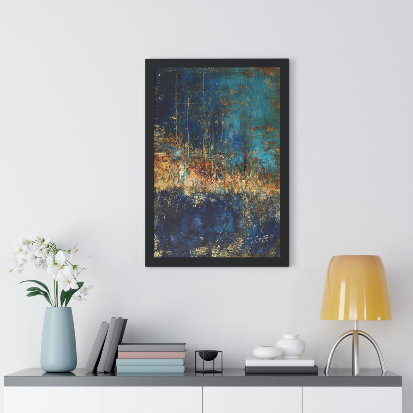Abstract Blue Framed Vertical Poster, Modern Wall Art By QueenNoble