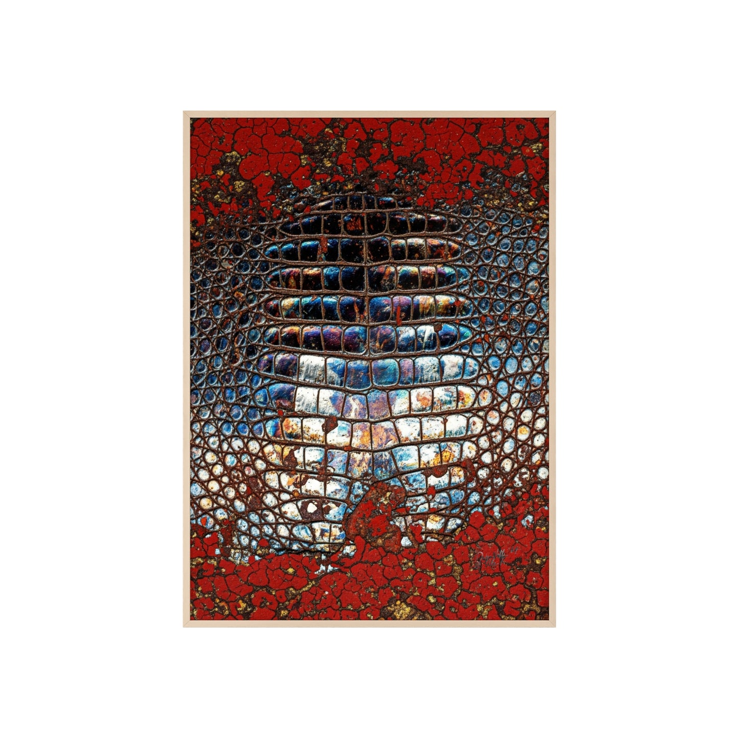 Red Crocodile Style Wall Art Stylish Wooden Frame Poster By QueenNoble
