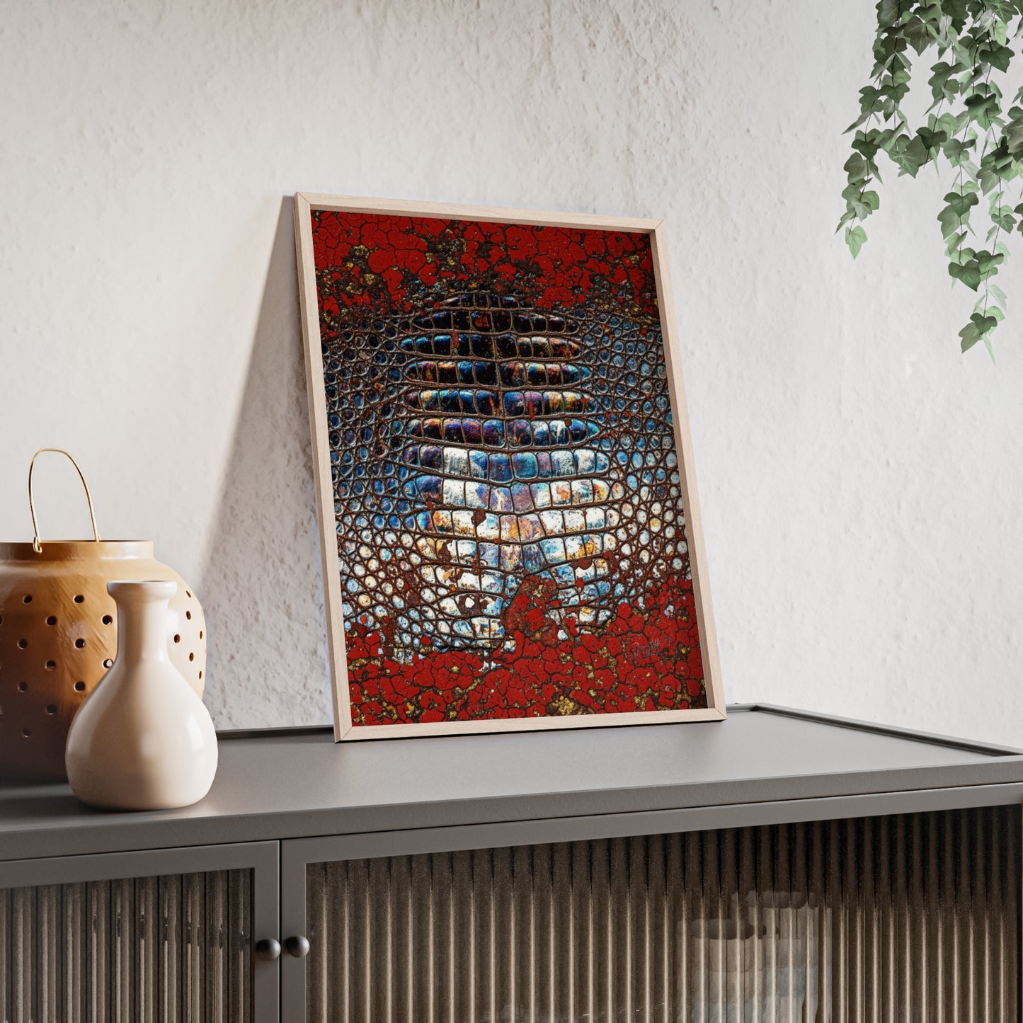 Red Crocodile Style Wall Art Stylish Wooden Frame Poster By QueenNoble