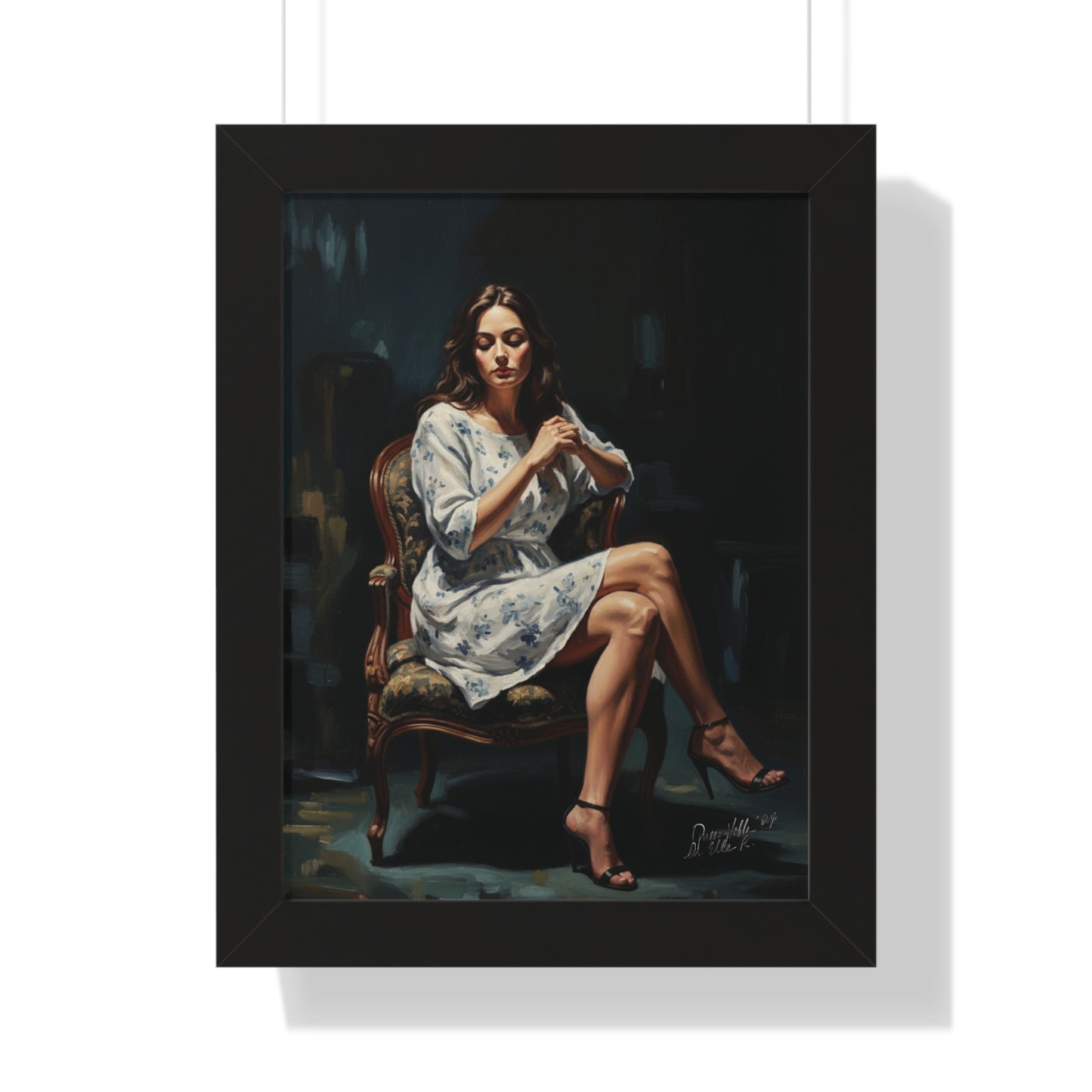 Lady On Chair Framed Vertical Poster for Home Decor, Wall Art Print By QueenNoble