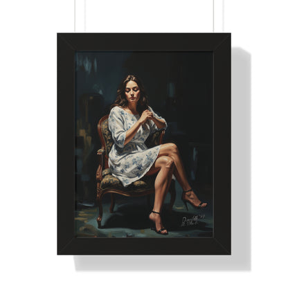 Lady On Chair Framed Vertical Poster for Home Decor, Wall Art Print By QueenNoble