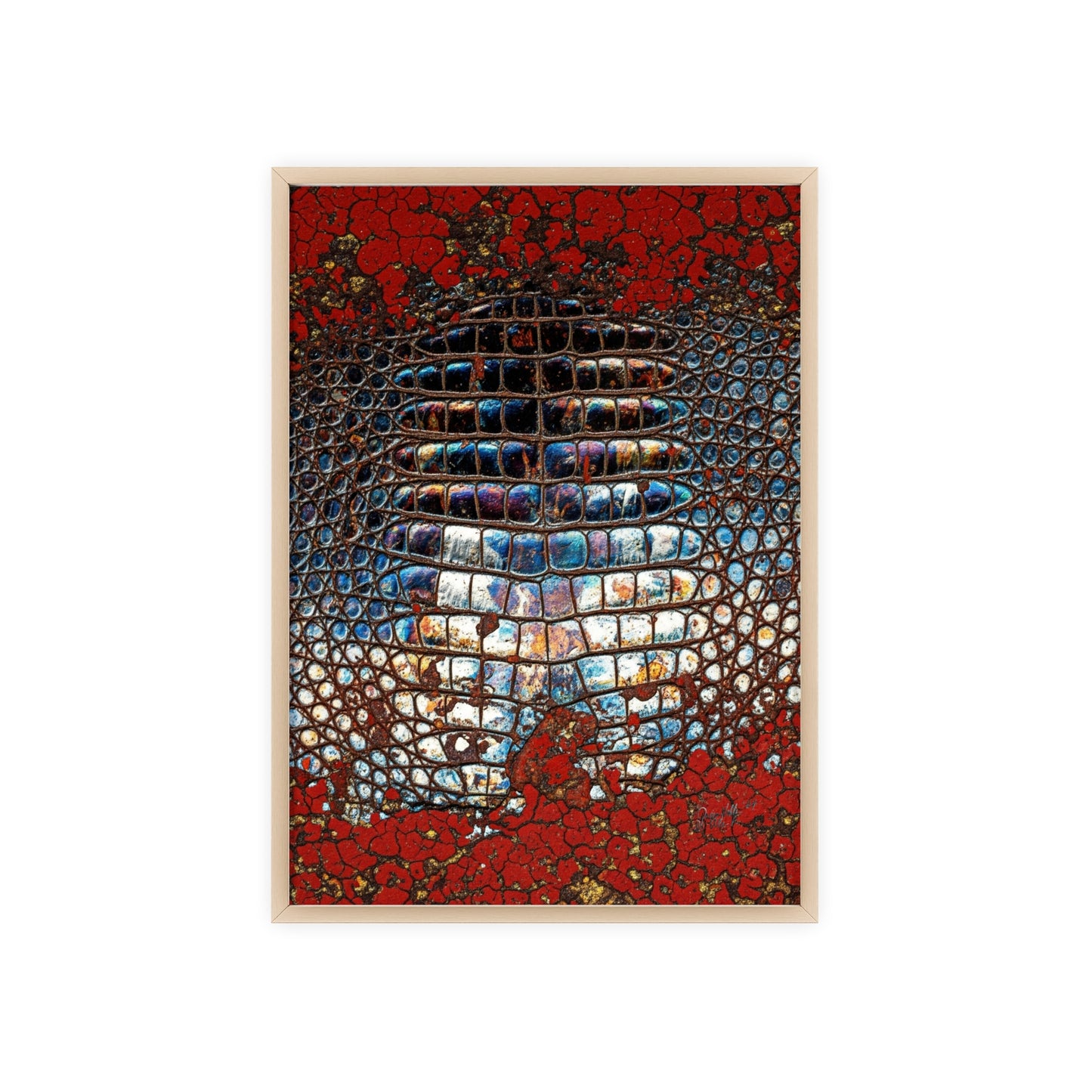 Red Crocodile Style Wall Art Stylish Wooden Frame Poster By QueenNoble