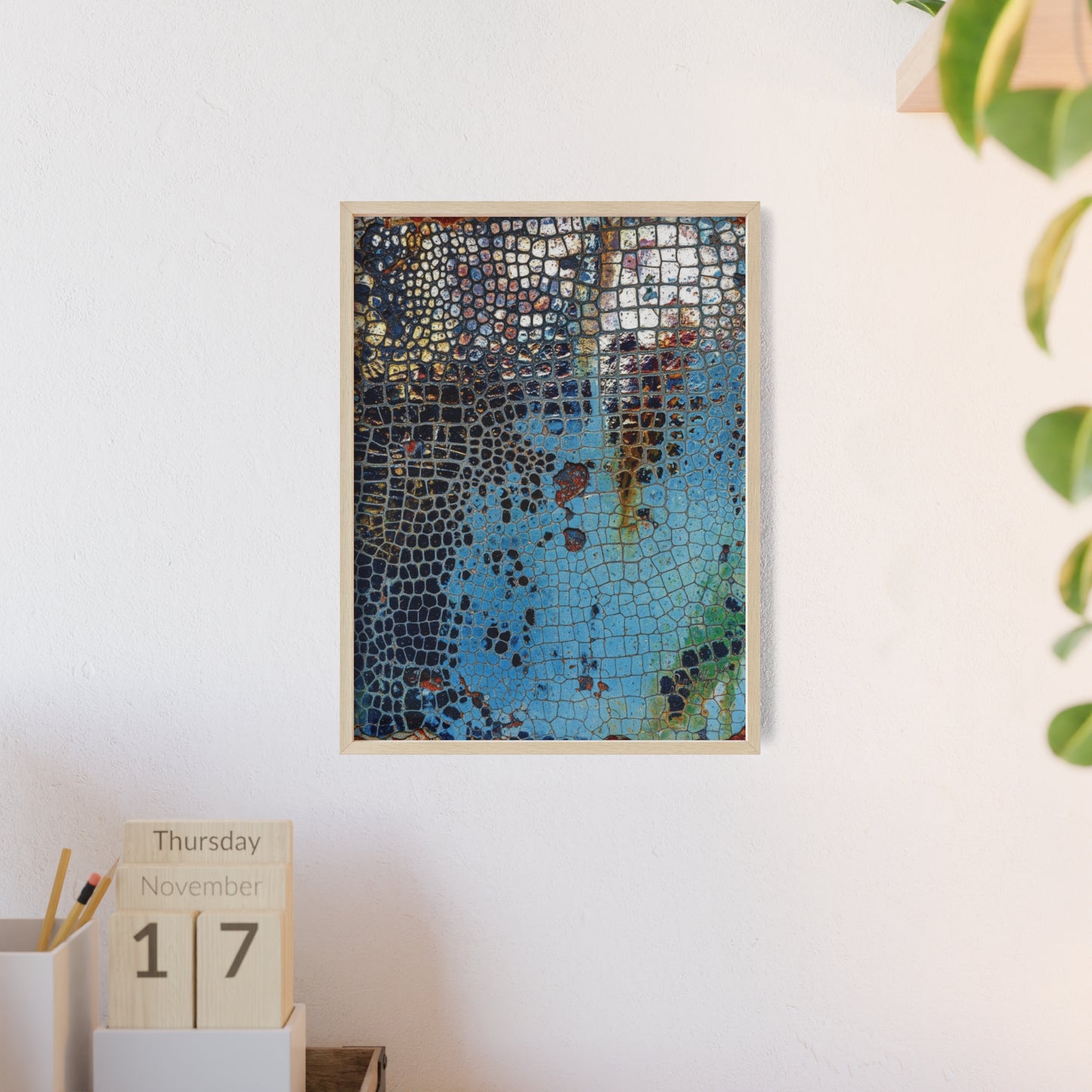 Poster with frame - Blue Cracking Crocodile Texture by QueenNoble
