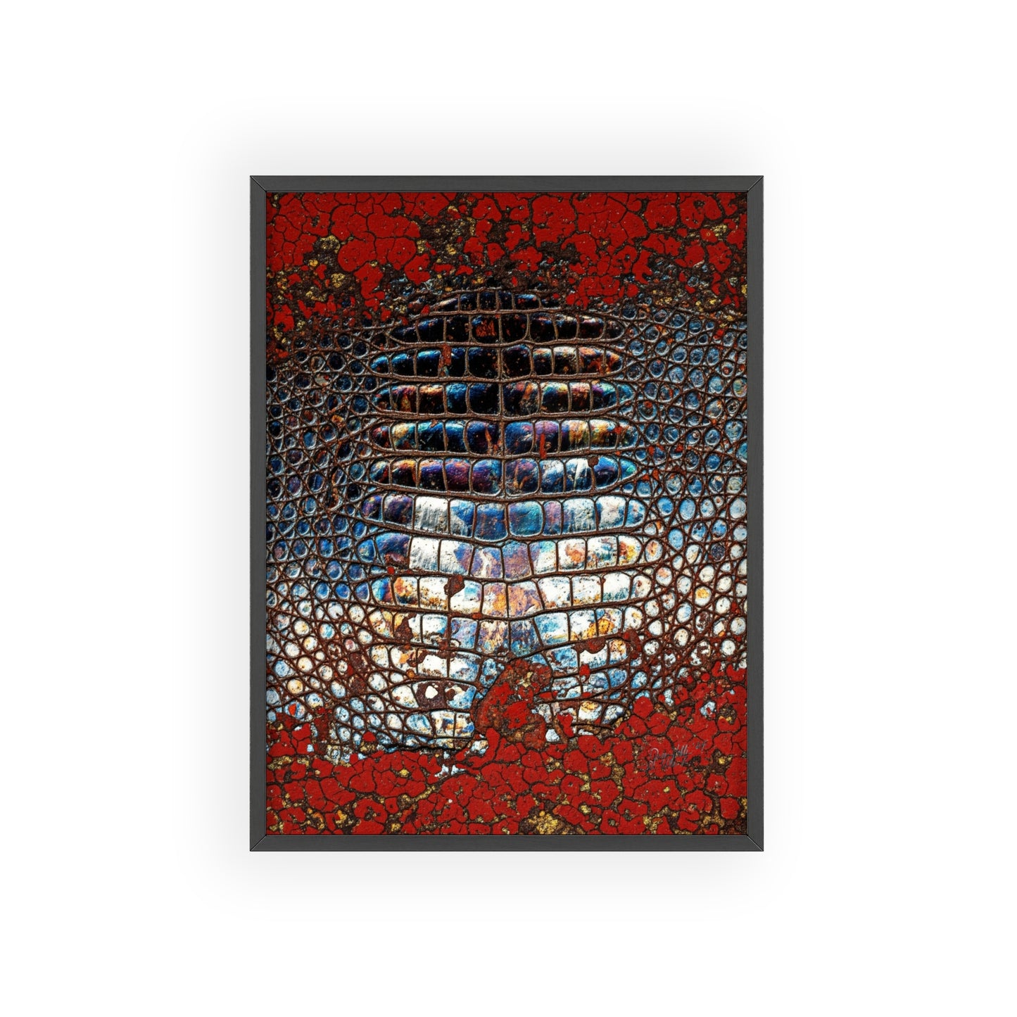 Red Crocodile Style Wall Art Stylish Wooden Frame Poster By QueenNoble