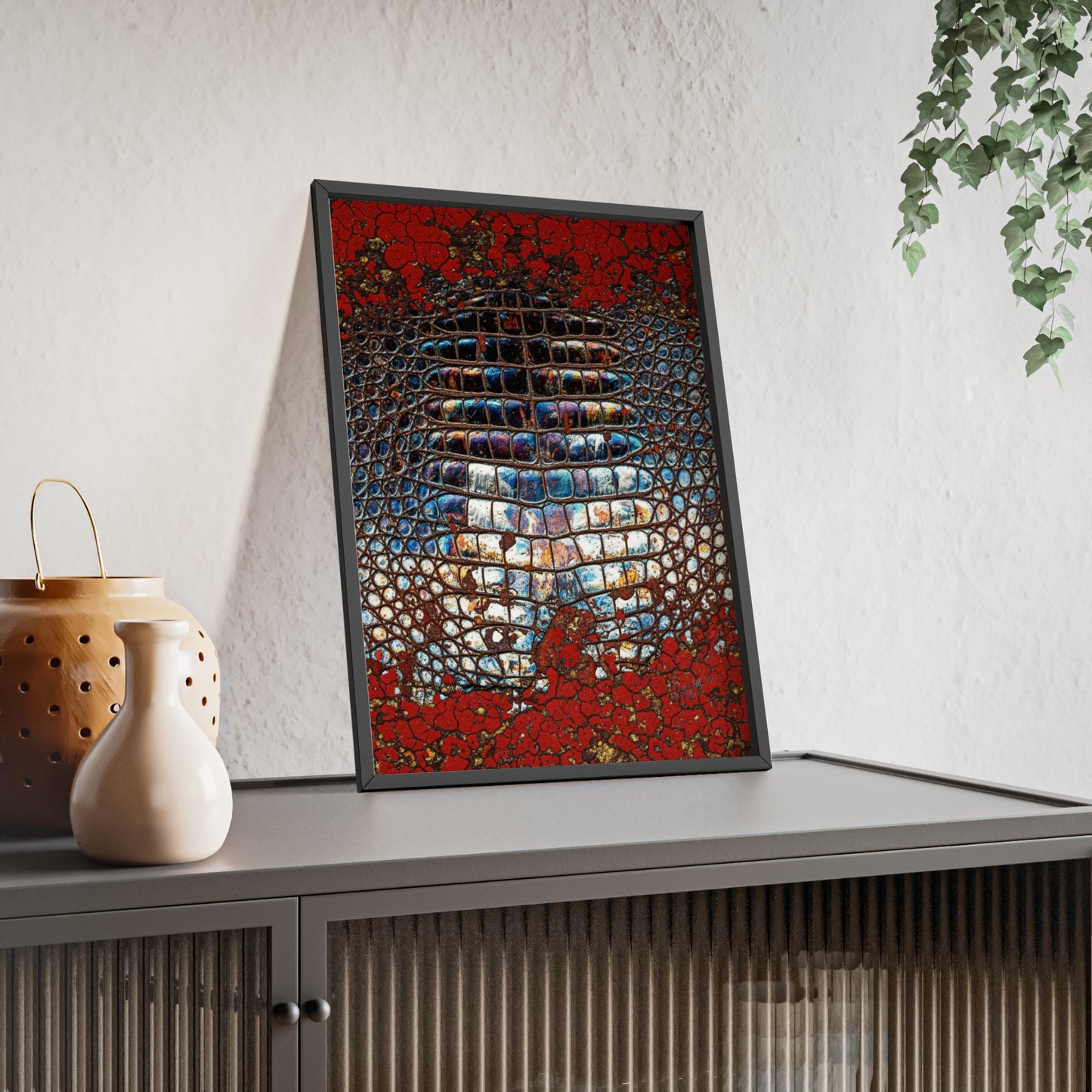 Red Crocodile Style Wall Art Stylish Wooden Frame Poster By QueenNoble