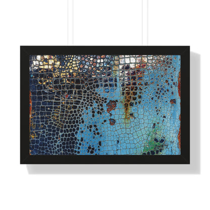 Cracking Mosaic Framed Poster, Unique Blue Wall Art Print By QueenNoble