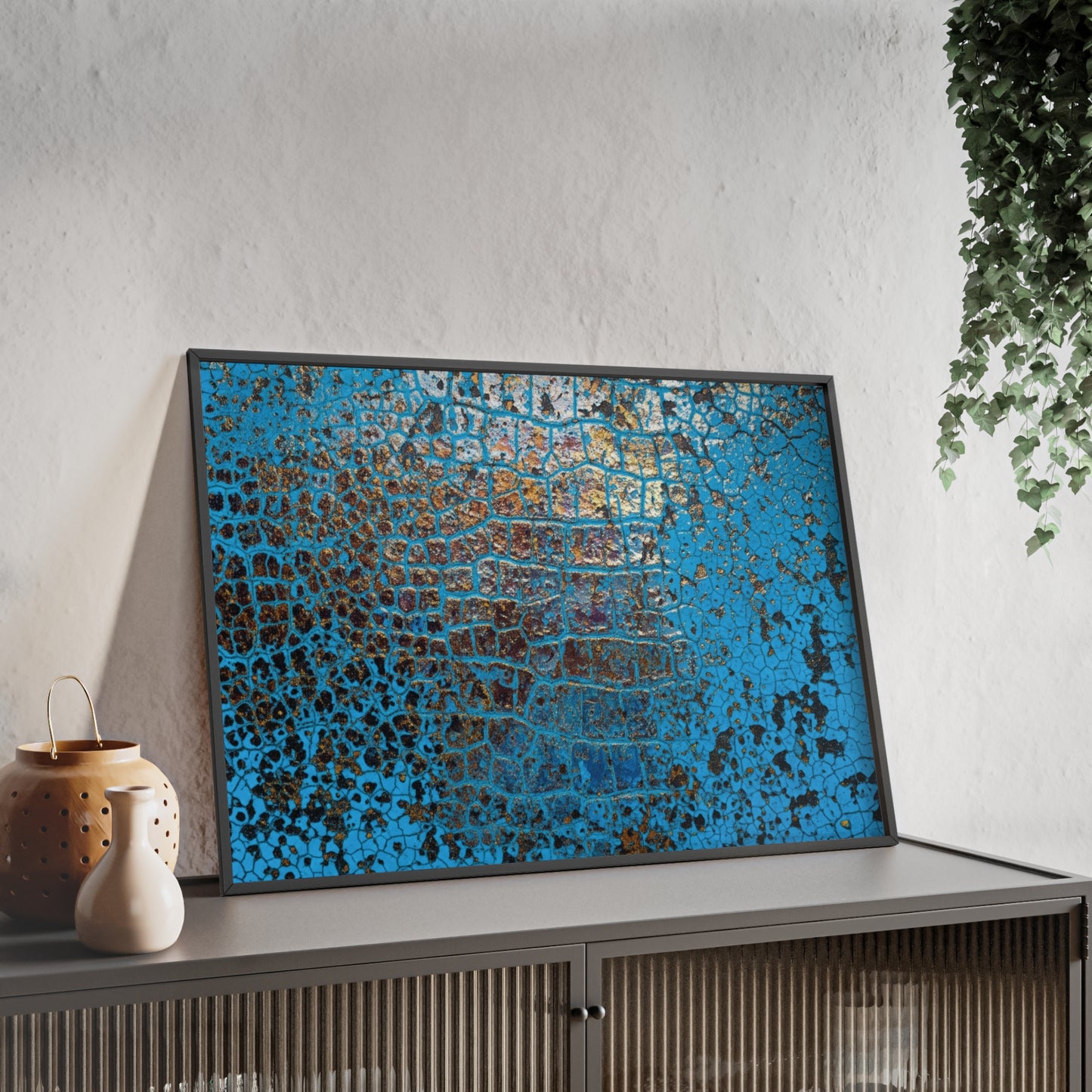Gallery-Ready Blue Croco Abstract Framed Poster – Modern Wall Art for Home & Office