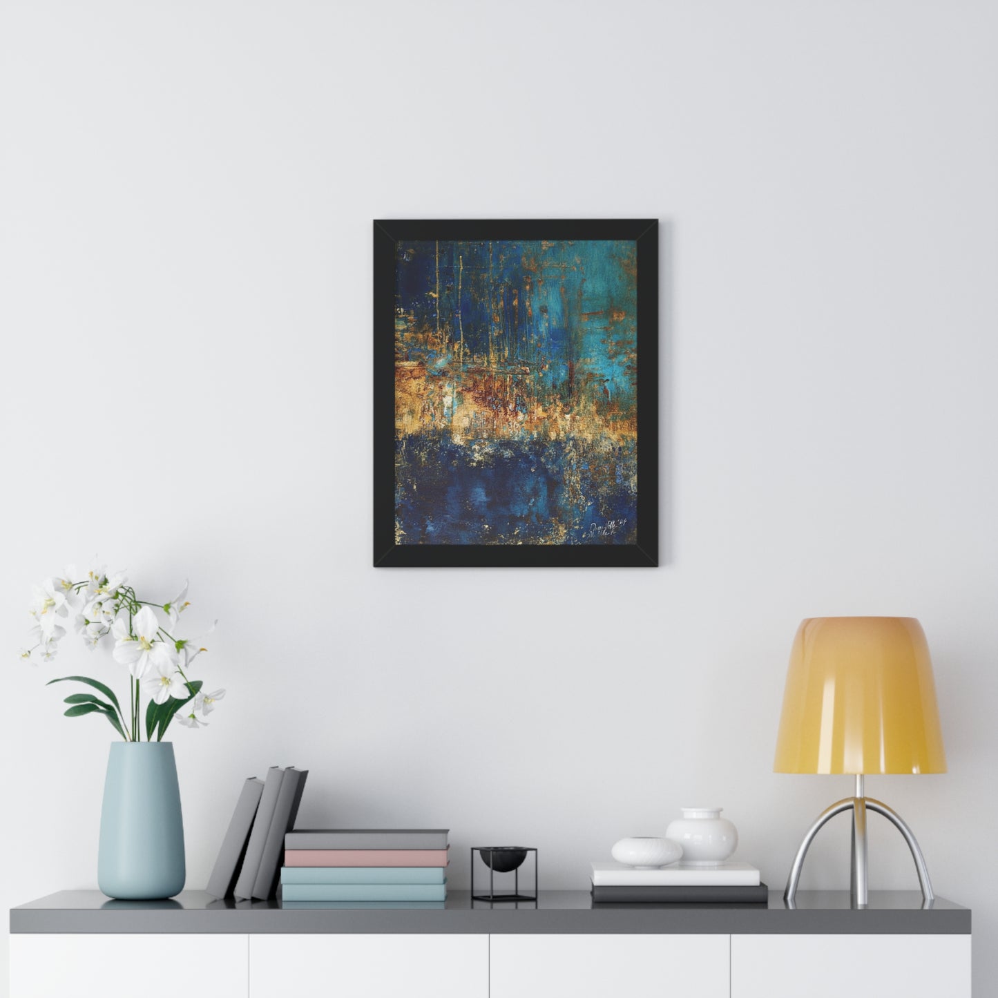 Abstract Blue Framed Vertical Poster, Modern Wall Art By QueenNoble