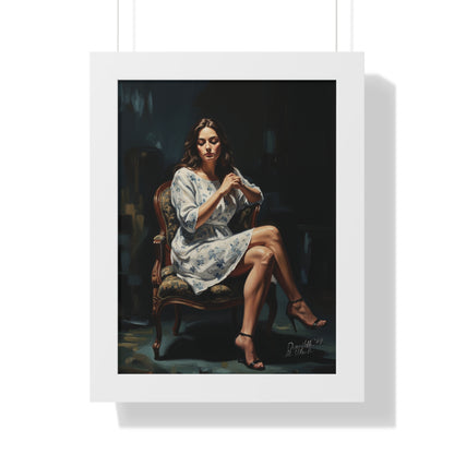 Lady On Chair Framed Vertical Poster for Home Decor, Wall Art Print