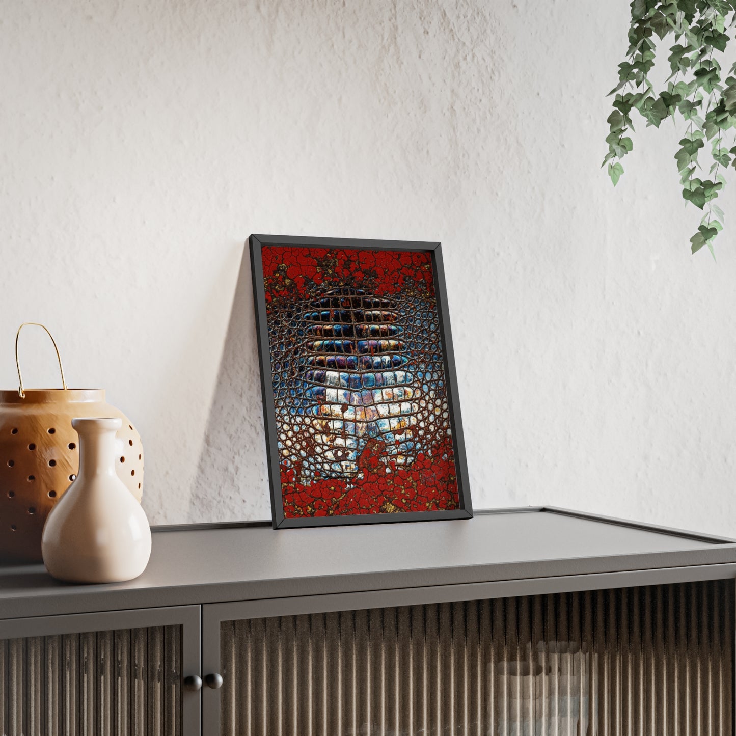 Red Crocodile Style Wall Art Stylish Wooden Frame Poster By QueenNoble