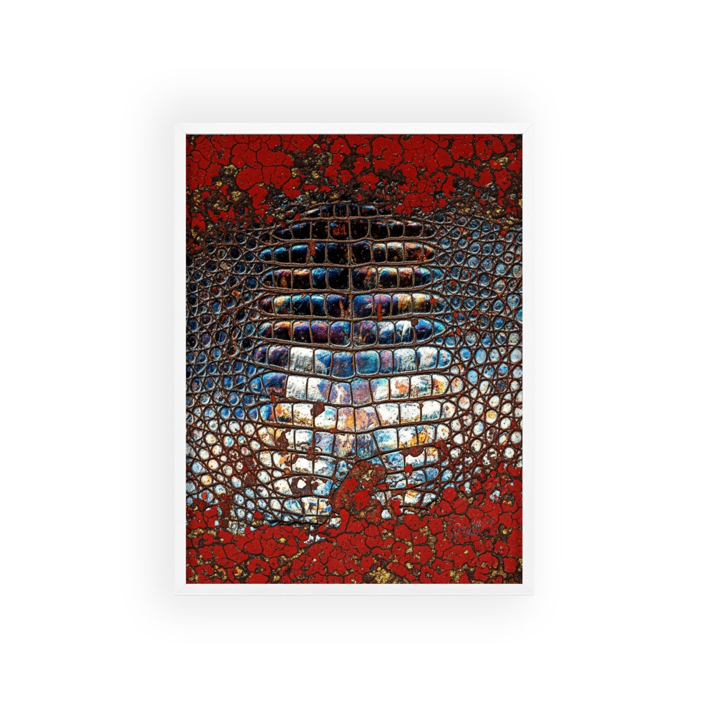 Red Crocodile Style Wall Art Stylish Wooden Frame Poster By QueenNoble