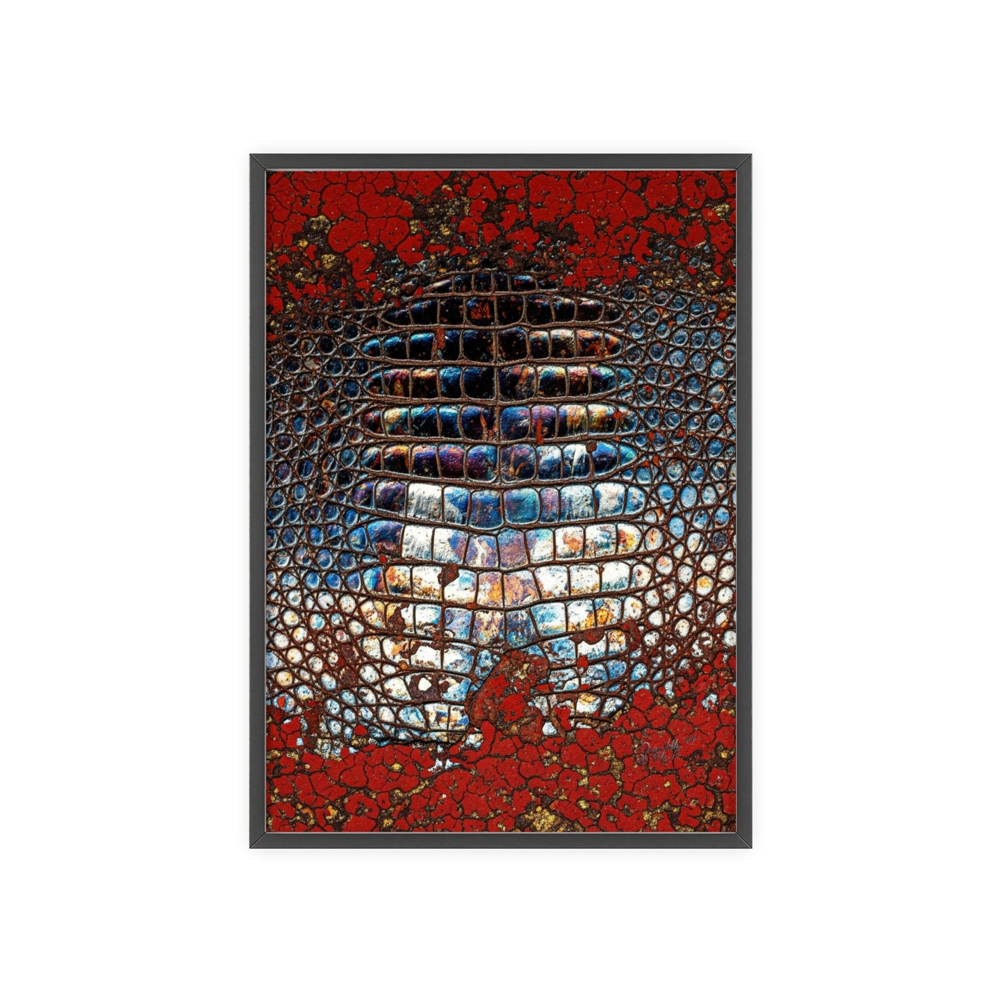 Red Crocodile Style Wall Art Stylish Wooden Frame Poster By QueenNoble