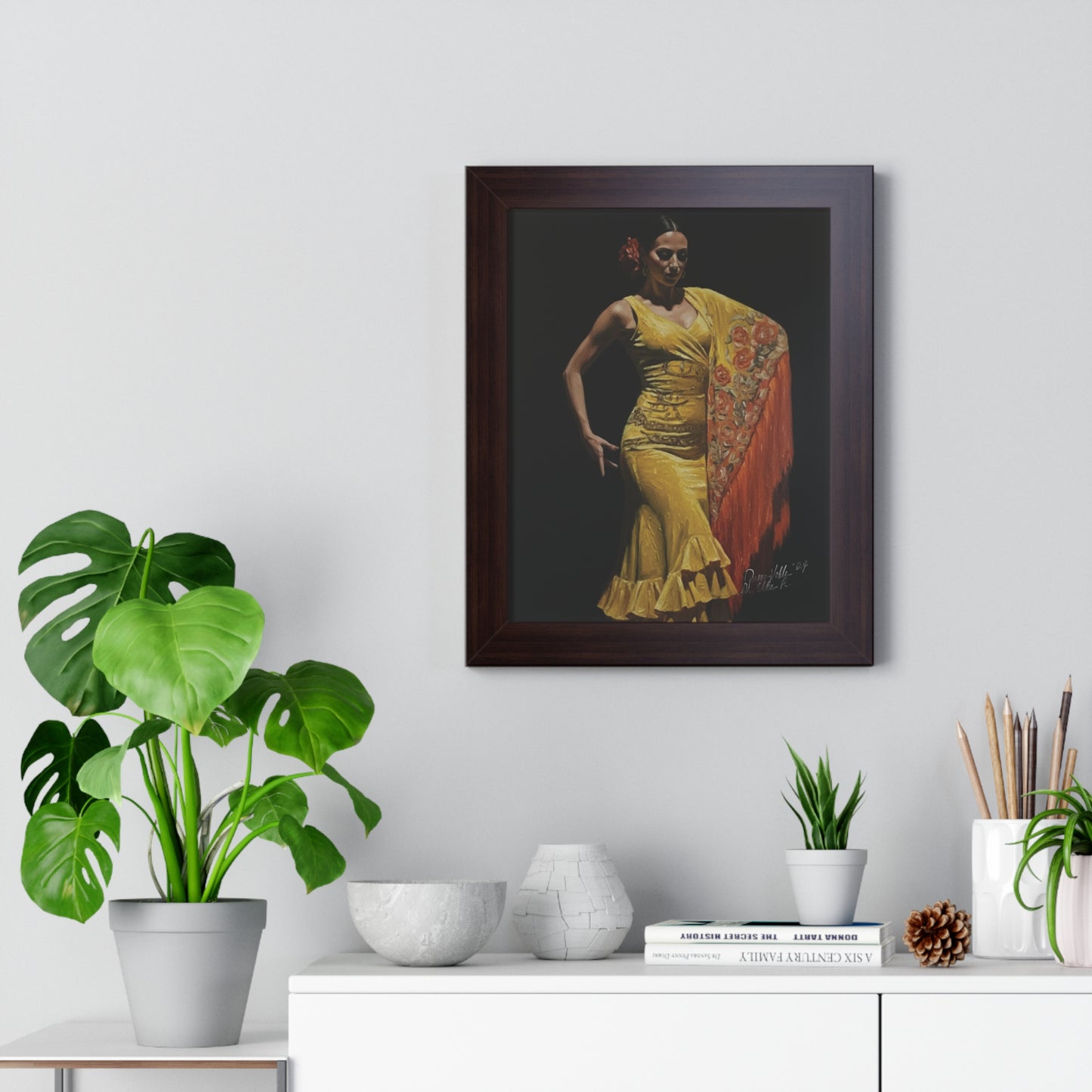 Elegant Flamenco Dancer Framed Vertical Poster, Wall Art By QueenNoble