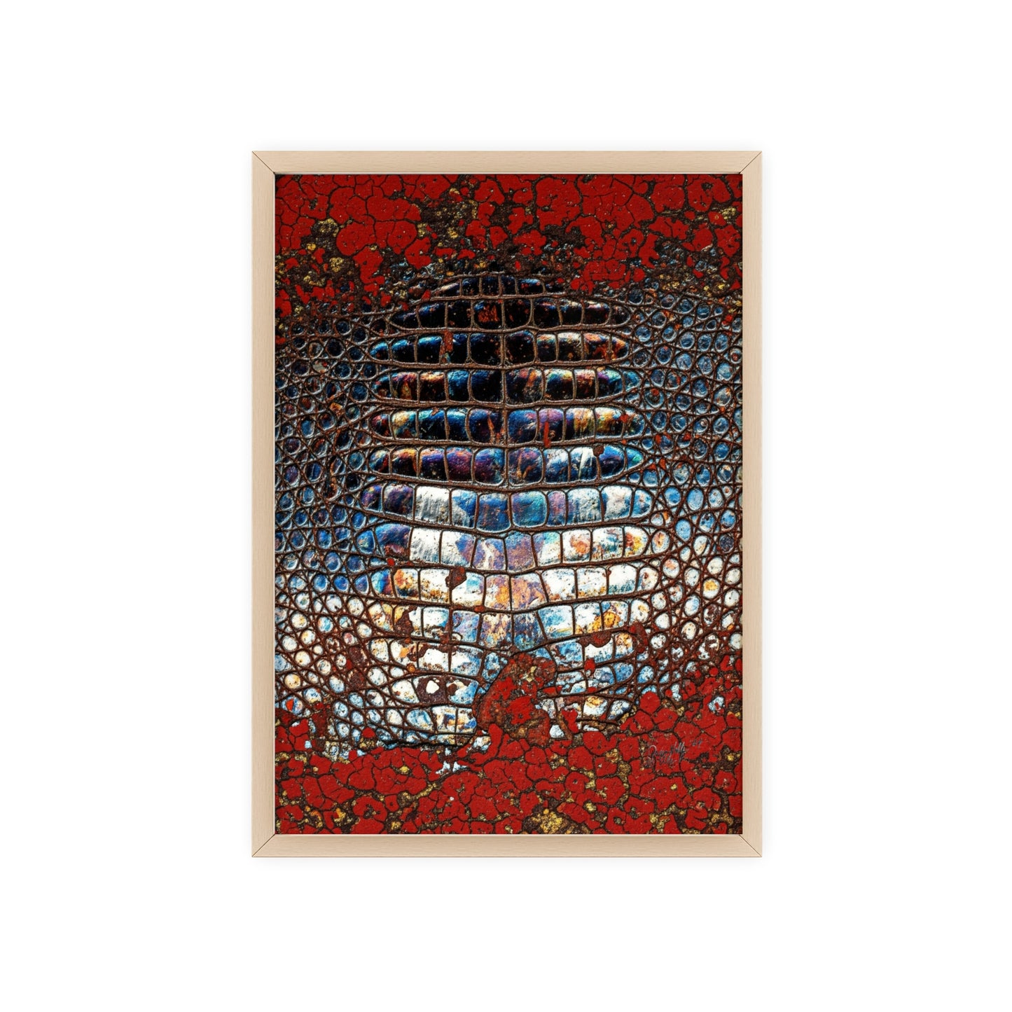 Red Crocodile Style Wall Art Stylish Wooden Frame Poster By QueenNoble